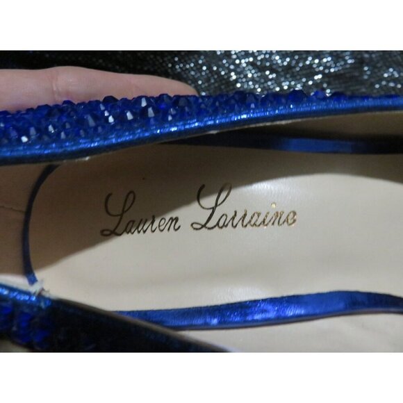 Lauren Lorraine Cobalt Blue Rhinestone Embellished Leather Stilettos Pumps sz 9 - Picture 10 of 13